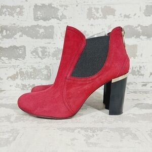 Donald J Pliner Bonnie  Red Suede Leather Ankle Heeled Boots M552